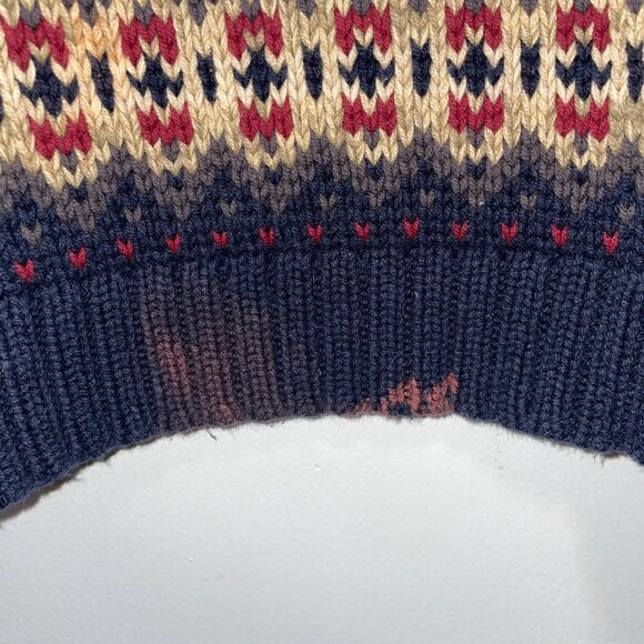 Vintage Eddie Bauer Mens XL Fair Isle Sweater Cotton Knit Red/Blue/Beige - Picture 5 of 6